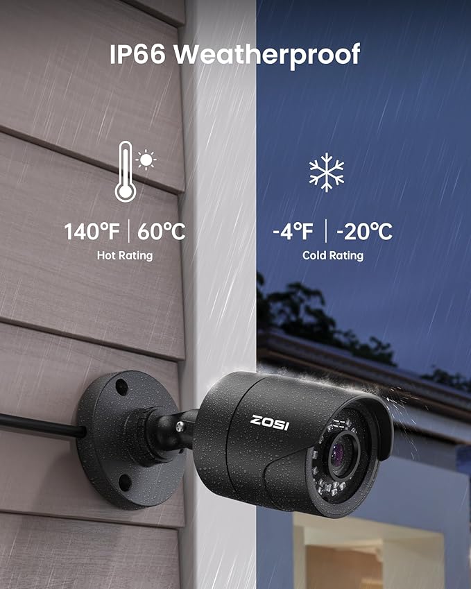 ZOSI 4 x 2MP 1080p Home Security Camera Outdoor Indoor, 1920TVL HD CCTV Bullet Camera, 100ft Night Vision, 90° Wide Angle, IP66 Weatherproof Surveillance Camera with 24 LEDs (Black Color)