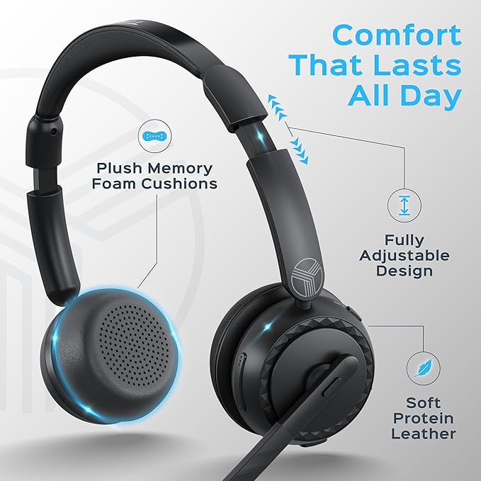 TREBLAB C7-Pro Wireless Bluetooth Headset, 45H Playtime, Bluetooth 5.3, 40mm Drivers, Type-C Fast Charging, IPX4 Waterproof, Wireless Headset with Mic for Work, Home Office, Calls, Laptop, PC