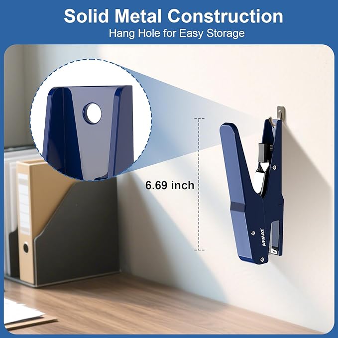 AFMAT Effortless Plier Stapler, Metal 35 Sheet Stapling Plier, 15000+ Stapling Times, with Staples & Reload Button, Handheld Stapler Heavy Duty, Space Save Size, Good for Office, Home, School, Blue