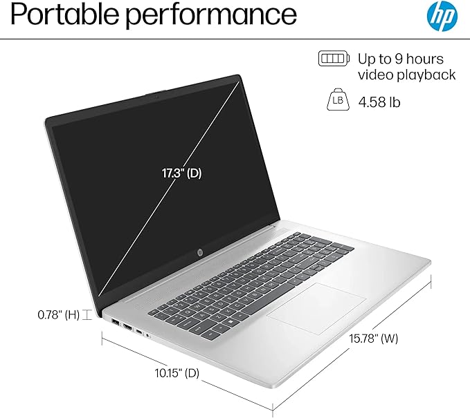 HP 17.3" FHD Business & Student Laptop Computer, 16GB RAM 1.5TB Storage (1TB SSD+512GB Docking Station Set), 6-Cores AMD Ryzen 5 Processor, Windows 11 Pro, Numeric Keypad, PLUSERA Earphones, Silver