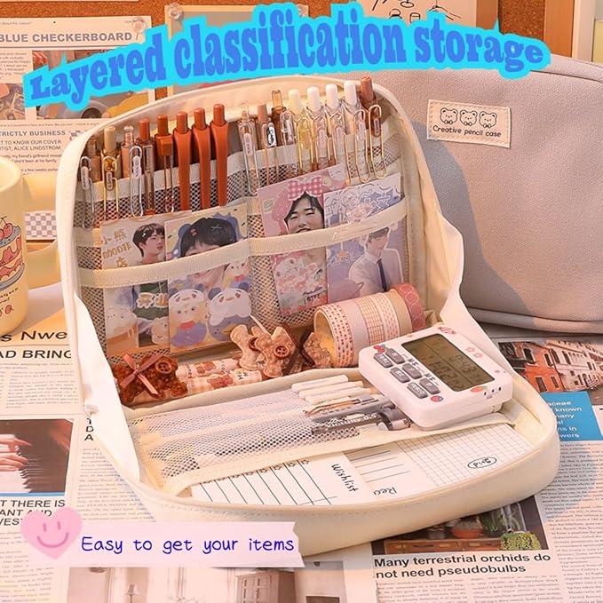 Pencil Case Pouch Box Cute Kawaii Large Capacity Aesthetic Zipper Pen Holder Organizer Bag for Office Workspace Supplies Desk Accessories Travel (Green)