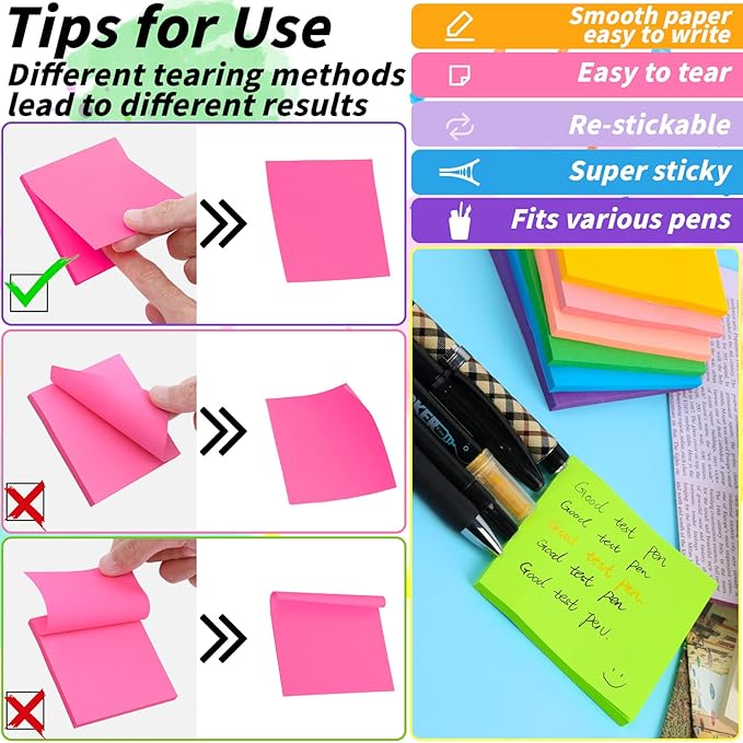 100 Pack Sticky Notes Bulk 3 x 3 in Self-Stick Note Pads Colorful Posted Note in 20 Colors Adhesive Paper Memo 50 Sheets/Pad Easy to Post for Office Home School Meetings Notebook Wall Door Window