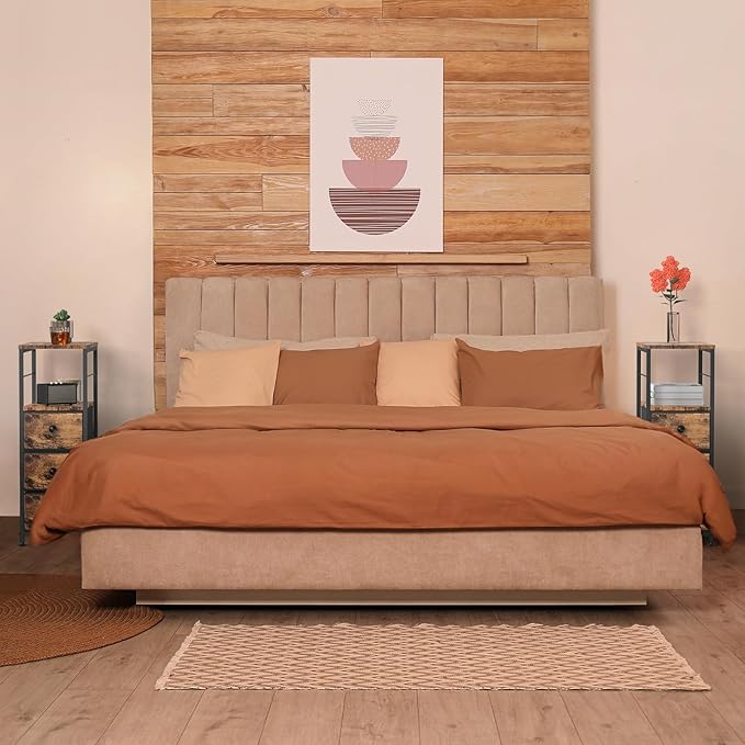 YBING Narrow Dresser for Bedroom, Dresser with 3 Fabric Drawers, Slim Bedside Table with Open Storage Shelf, Small Side Table for Small Spaces, Brown