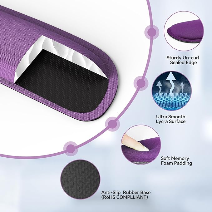 TECKNET Keyboard Wrist Rest and Mouse Pad with Wrist Support, Memory Foam Set for Computer/Laptop/Mac, Lightweight for Easy Typing & Pain Relief Ergonomic Mousepad (Purple)