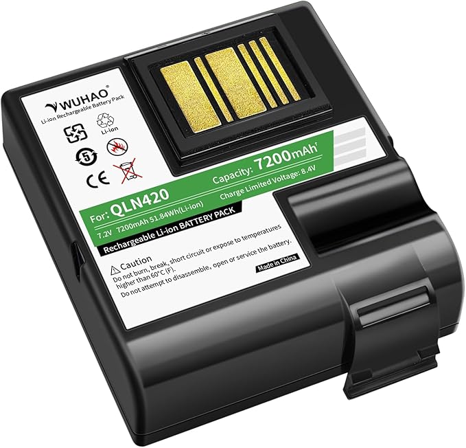 WUHAO QLN420 ZQ630 Battery Upgraded 7200mAh for Zebra QLN420 ZQ630 ZQ63-AUWA000-00 ZQ63-ACFAC10-00 Barcode Label Printer Replacement Battery P1050667-016 BTRY-MPP-68MA1-01