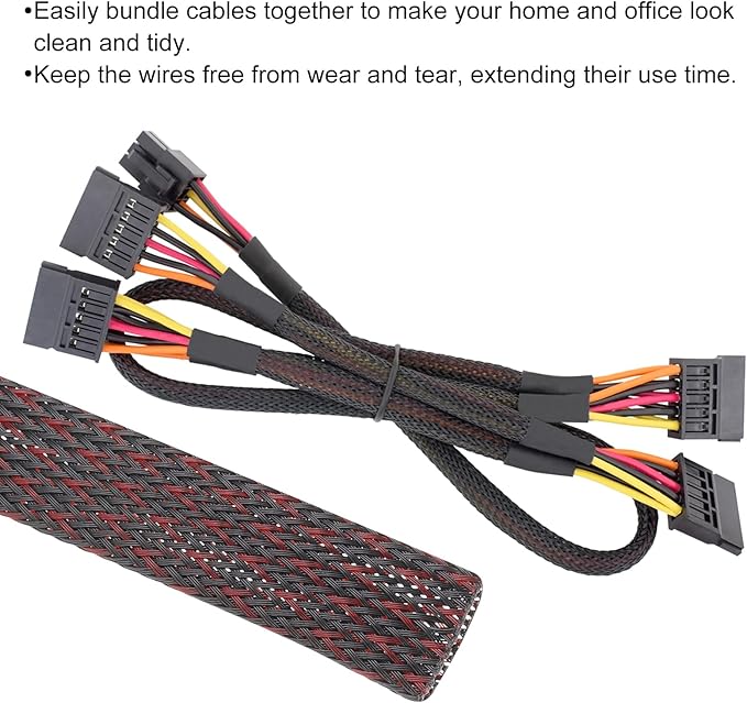 25ft PET Expandable Wire Loom 3/4 Inch, PET Braided Wire Sleeving Cable Management Sleeve Tubing [for Audio Video Home Office Cord Protector]-Black Red