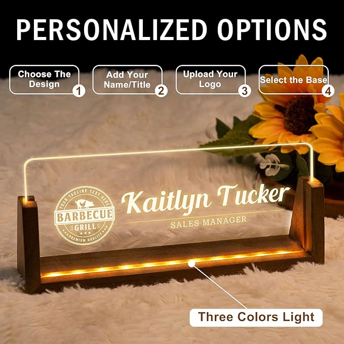 Desk Name Plate Personalized, Custom Office Light Up Name Plate for Desks, Desk Decorations for Women Men Office, Employee Appreciation Gifts for Coworkers