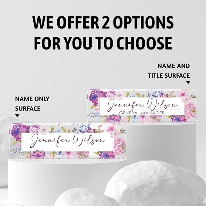 Personalized Office Name Plate, Custom Name Plate for Desks, Office Desk Decorations Gift for Women Men, Acrylic Desk Name Plate for Teacher Coworkers Staff Boss (Flourishing Blossom)