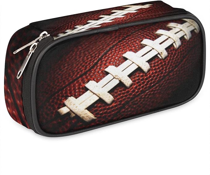 Pardick American Football Big Capacity Pencil Pen Case Football Large Pencil Pouch with Zipper Compartments Pencil Bag for Boys Girls Adults Student Office School Supplies