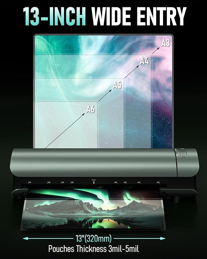 Qfun Laminator Machine 11x17 Cold Thermal Laminator，13 inch Laminating Machine 60s Warm-up with 30 Laminate Sheets，9 in 1 Desktop A3 Lamination Machine with Paper Trimmer for Teacher Home Office