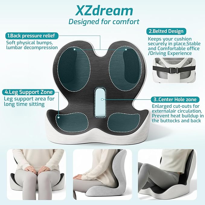 Seat Cushion,Office Chair Cushion with Lumbar Support Pillow,Ergonomic Design for Long Sitting,Sciatica,Back Pressure Relief,Back Support Cushions for Car,Truck,Office Chair