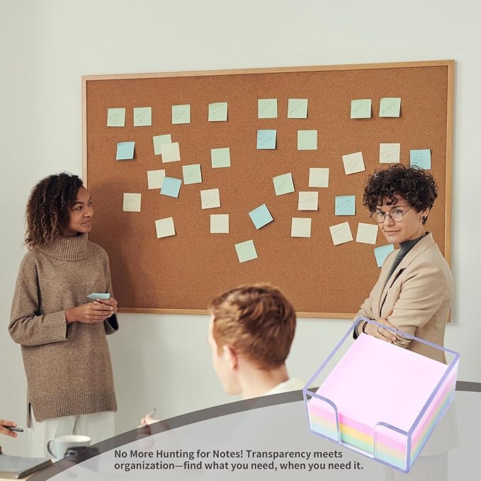 Sticky Notes Holder，Clear Acrylic 3" x 3" Post it Note Holder Dispenser for Desk, Computer Screen, Classroom Office Organizer, Light Blue