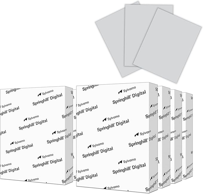 Springhill 8.5” x 11” Gray Colored Cardstock Paper, 67lb Vellum Bristol, 147gsm, 2000 Sheets (8 Reams) – Premium Lightweight Cardstock, Vellum Printer Paper with Textured Finish – 066000C