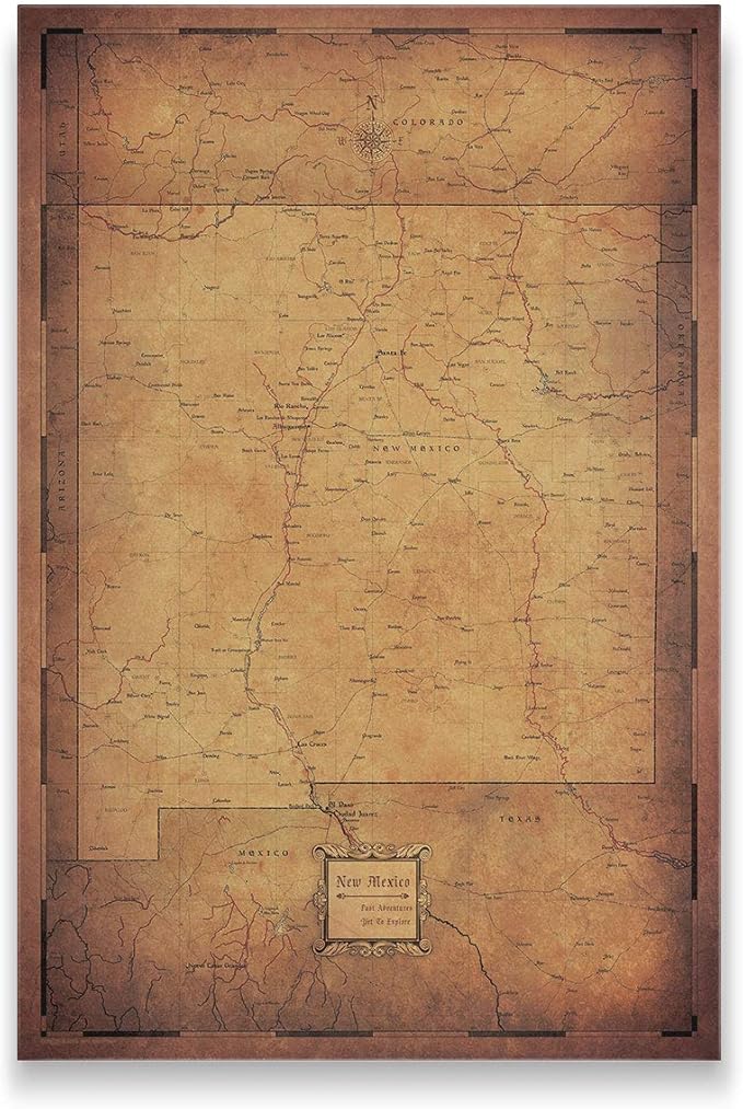 Conquest Maps Push Pin New Mexico Map Board - With Push Pins to Mark New Mexico Travels - Handmade in Ohio, USA - Design: Golden Aged