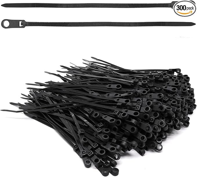 300pcs Zip Ties with Screw Hole, 6 inch 48lbs Electrical Cable Ties Straps, Mount Head Plastic Ties Multipurpose Heavy Duty Nylon Zip Tie for Indoor Outdoor (6", Black)
