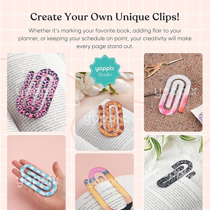 YOPPIX 10 Pcs Sublimation Paper Clips Blanks - Clear Acrylic Jumbo Clips Paperclip Bookmark Clips for Heat Transfer, DIY Crafts, Office School Supplies, Customizable Gift Ideas