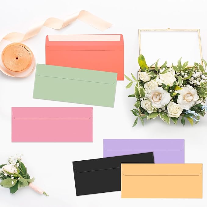 Outus 500 Pcs #10 Colored Envelopes Business Envelopes Adhesive Security Letter Size for Mailing Office Letter Check Invoices Letterhead Invitations Announcements 4-1/8 x 9-1/2''(Pastel)