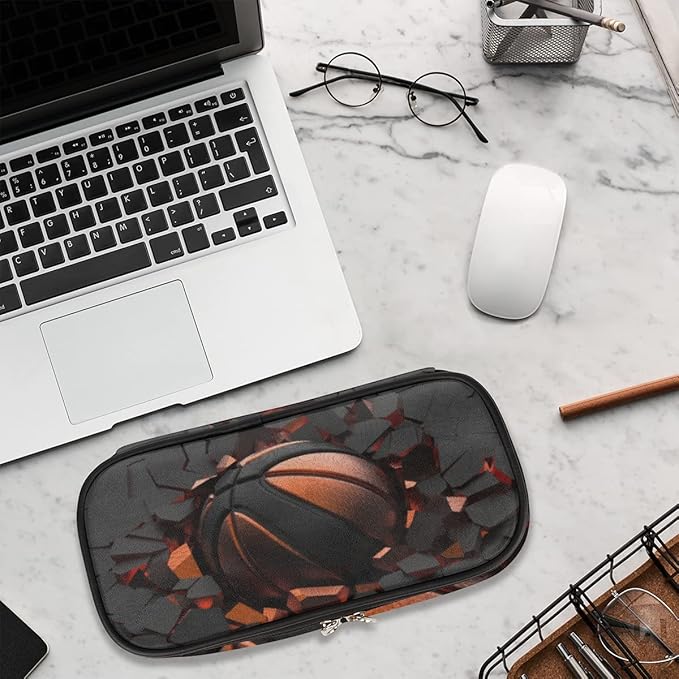 Pardick Basketball Big Capacity Pencil Pen Case Art Painting Large Pencil Pouch with Zipper Compartments Pencil Bag for Boys Girls Adults Student Office School Supplies