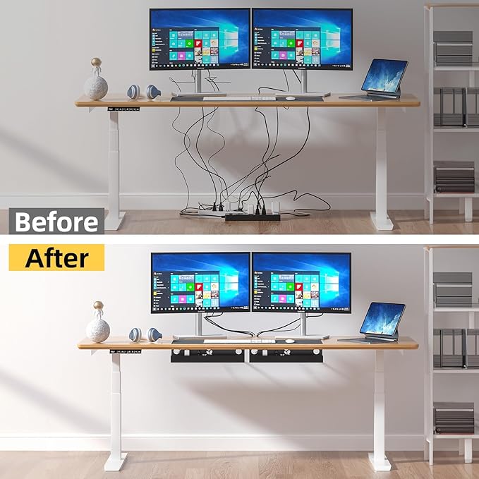 Yecaye 2 Pack Cable Management Under Desk, 31.5 in Under Desk Cable Management Tray,Cord Hider,Cord Organizer, No Screw Wire Management for Office and Home, Black