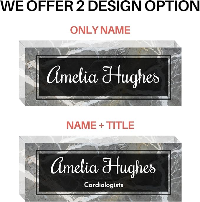 Customized Clear Acrylic Thick 8x3" Desk Name Plate Block with Personalized Logo - Professional Office Decor - Customized Acrylic Plate Gift for Teacher Co-workers, Christmas Gifts for Her, Thanksgiving Gifts (Black-White Marble)
