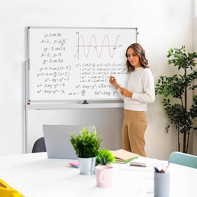 Maxtek Rolling White Board on Wheels 48x32 inch Double Side Magnetic Dry Erase Board with Stand, Aluminum Frame Easel Mobile Standing Whiteboard for Office, Classroom & Home