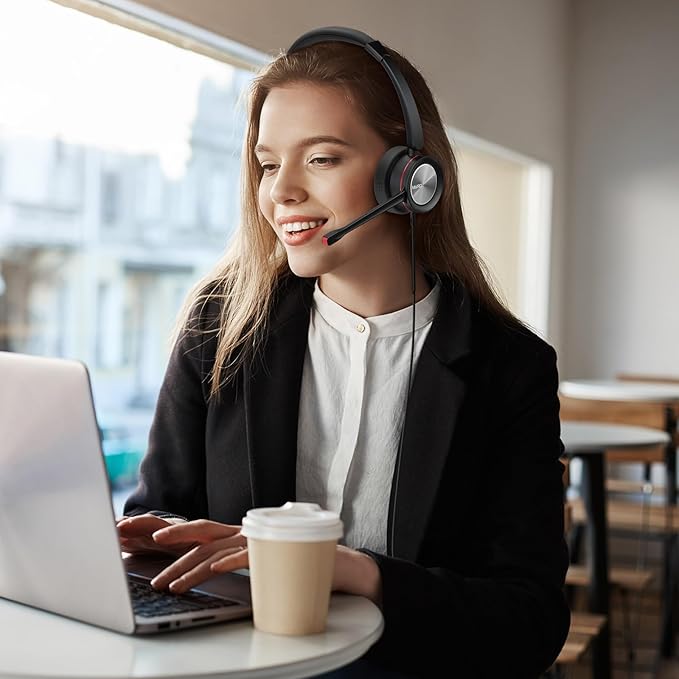 MAIRDI PC Headset with Microphone Noise Canceling, USB Computer Headset with Mic for Laptop Teams Zoom Office Work Call Center Business Softphone, Dictation Headset for Dragon Naturelly Speaking