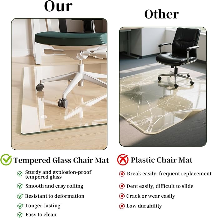 FlyEcho Glass Chair Mat 54" x 72" Heavy Duty Tempered Glass Office Chair Mat, Glass Floor Mat with Polished Edge and Round Corner for Smooth Glide, Carpet Hardwood Floor Protector