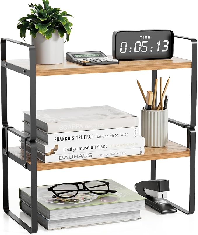 YGYQZ Desk Organizer Shelf，2 Tier Detachable Table Top Bookshelf, Freestanding Display Shelf for Office, Dormitory, Home