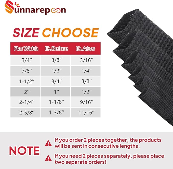 Black 2:1 Ratio Automotive Heat Shrink Braided Sleeving,Wear-Resistant Flat Woven Shrinkable Sleeve Fabric Car Cable Wires Hoses Protection (1/2"-50ft)
