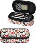 Dog Paws Pencil Case Brown Red Bones Animal Funny Pet Pencil Bag Pouch Box Organizer for College School Students Boy Girl