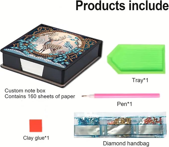 Deer Diamond Painting Kit Note Box,Memo Paper Storage Box Diamonds Art,Sticky Note Holder Diamond Art,Diamond Painting Memo Pad For Office Desk. (Deer)