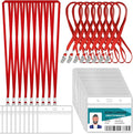 100 Pcs Clear Horizontal Badge Id Card and 100 Pcs Lanyard, Reusable Lanyards for Id Badge Holder Name Tag Badge Holder with Lanyards for Adults Kids Business School Conferences (Red)