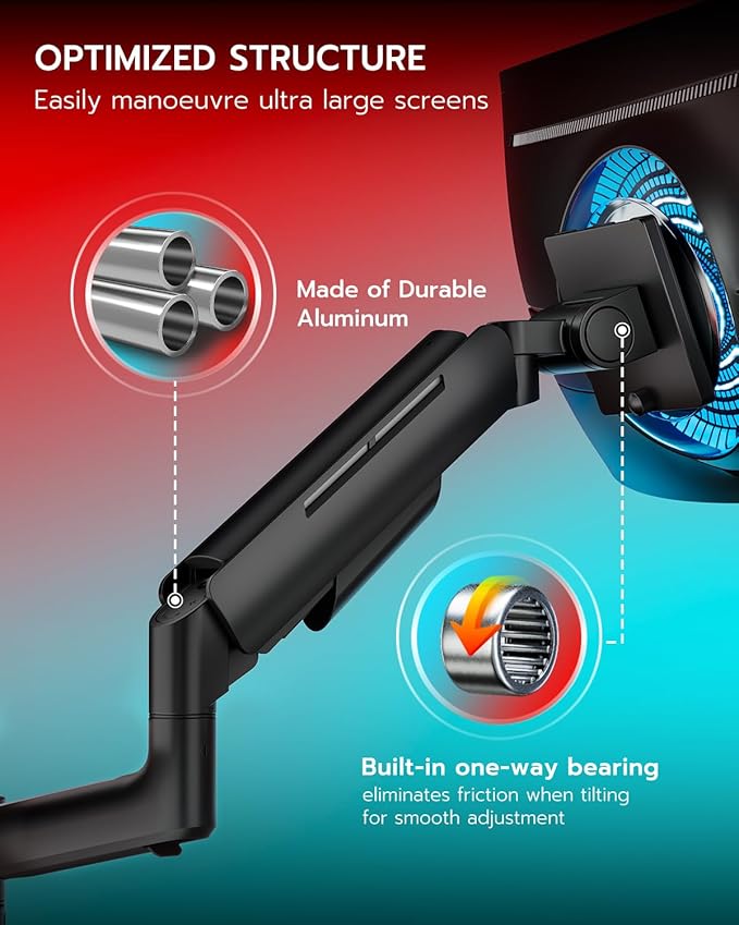 ARES WING Dual Monitor Mount for 17-49 Inch Ultrawide Heavy Duty Curved Screen Stacking, Computer Monitor Arm Desk Mount with USB, Gas Spring Adjustable Vesa Stand, Black