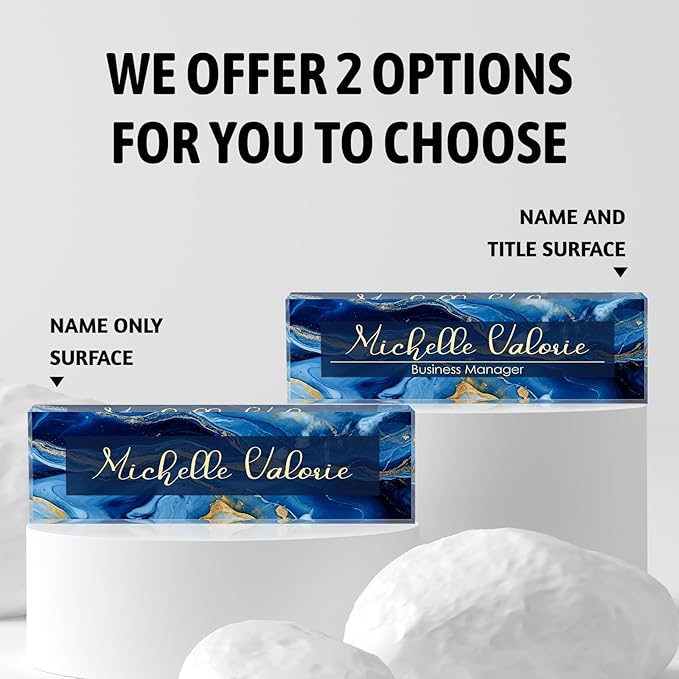 Custom Personalized Acrylic Name Plate Office Desk Accessories (A-Blue Gold)