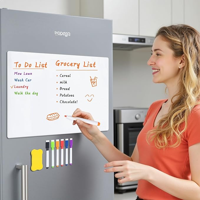 M&G Magnetic Dry Erase Board for Fridge, 16”x 12” Fridge Whiteboard for Kitchen, Refrigerator White Board Set with 6 Markers and Eraser, to Do List, Family Schedule Planning Board