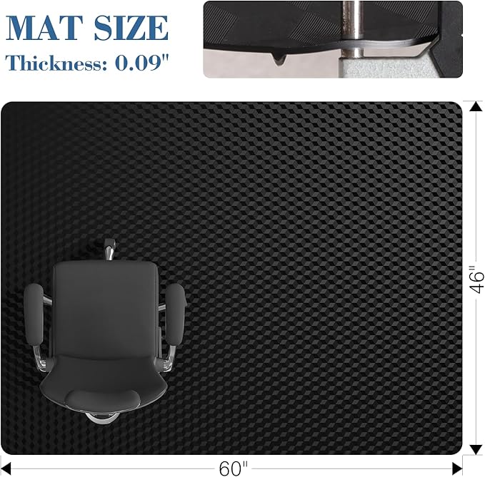Tydle Chair Mat for Carpet 46"x60" - 3D Geometric Chair Mat for Carpeted Floors, Non-Slip Computer Desk Plastic Floor Mat for Gaming Chairs, Heavy Duty Carpeted Floor Protector for Home Office (Black)