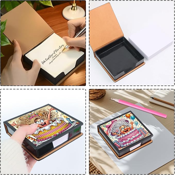 2 pcs Surprise Diamond Painting Kit Note Box,Memo Paper Storage Box Diamond Art,Sticky Note Holder Diamond Art,Diamond Painting Memo Pad For Office Desk. (Surprise)