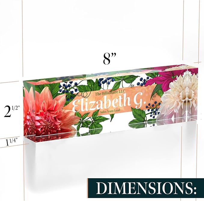 Desk Name Plate Personalized, Custom Name Plates 2½/x8 Inches, Thick Crystal-Clear Acrylic, Gift Box, Office Desk Decor. USA Made by ACRYLUXE (Haute)