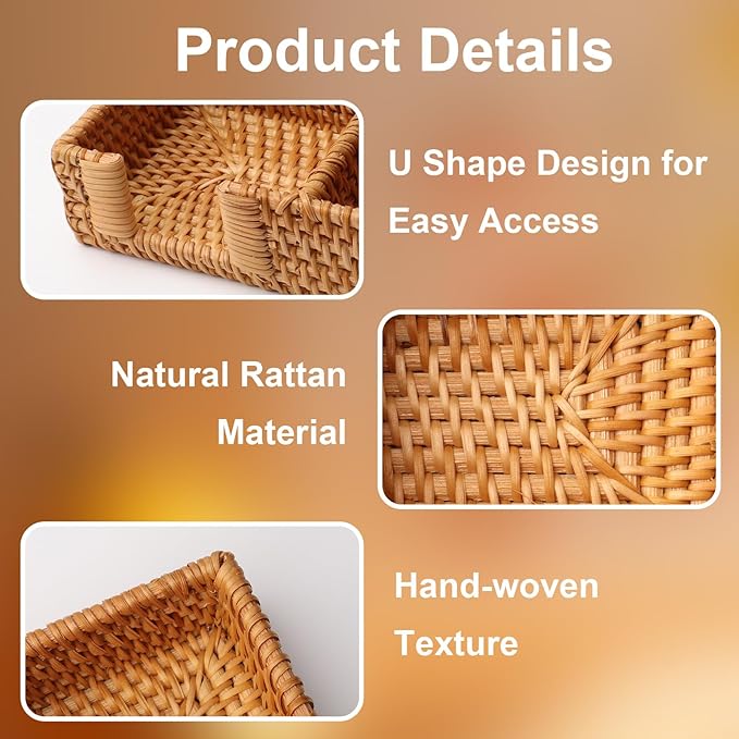 3 x 3 Inch Sticky Note Holder,Rattan Post It Note Dispenser,2 Slot Sticky Note Dispenser,Wicker Post It Holder for Home Office Desk Decor,Honey Brown