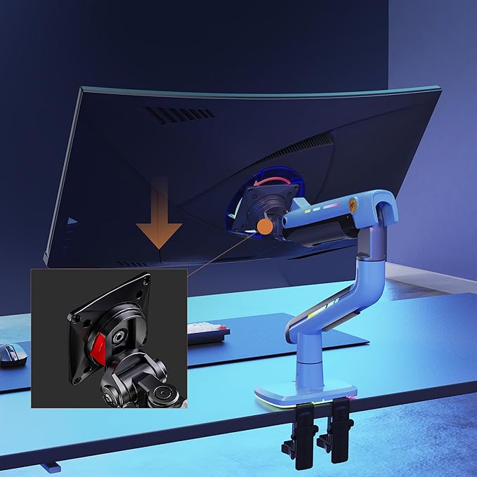 NB Gaming Monitor Arm or for 32 to 60 Inches Screen, Load up to 20 kg, VESA 75/100, RGB-Light, Heavy Duty, Multi Angle Adjustable, Premium Aluminum, Blue