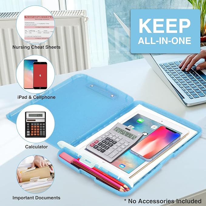 Sooez Glitter Clipboard with Storage, High Capacity Clip Boards 8.5x11 with Pen Holder, Cute Clipboards with Low Profile Clip, Sparkle Plastic Organizer Case Box for Women & Kids, Side Opening