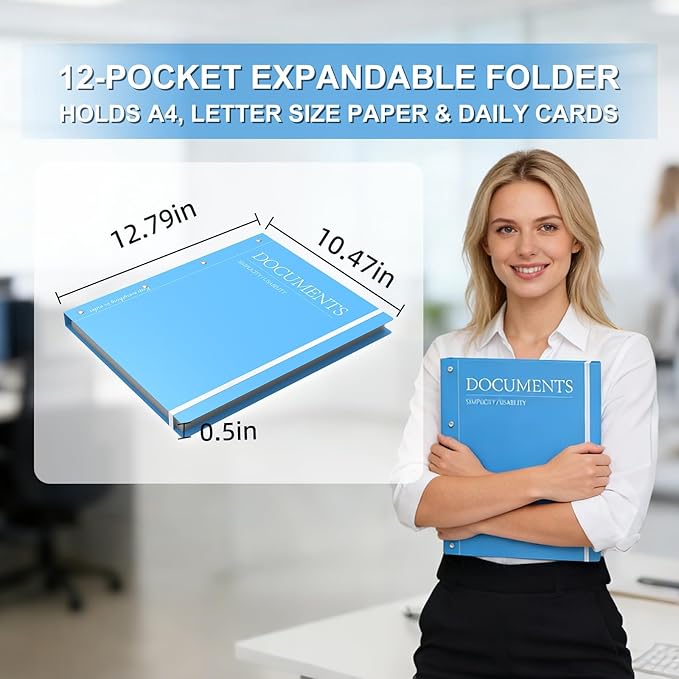 Accordion File Organizer, Expanding File Folders with 12 Pockets, Portable Document Organizer for Home College School Office Supplies, Letter Size