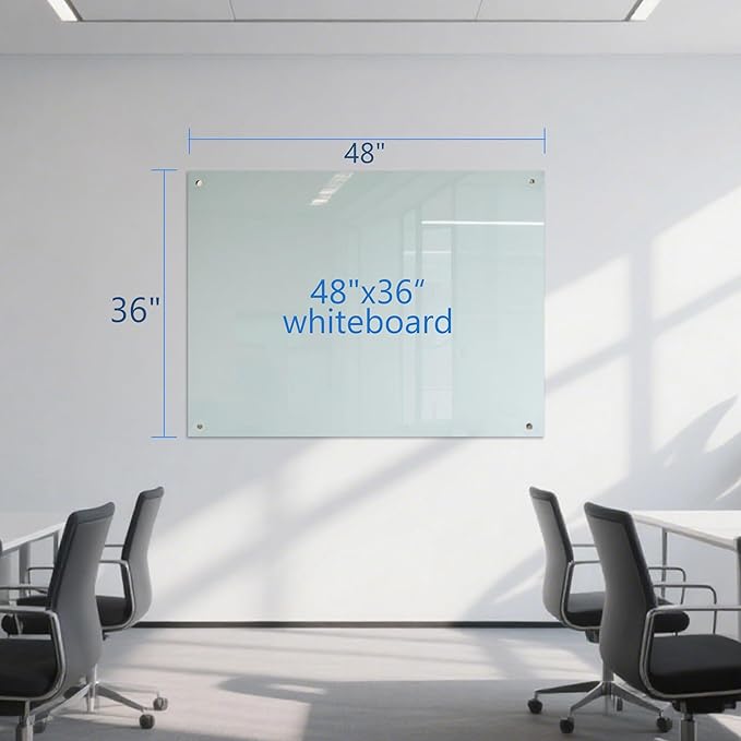 Glass Dry Erase White Board - Magnetic Whiteboard 48"X36" Large Frameless Boards with Super Strong Magnets for Office, School and Home Wall