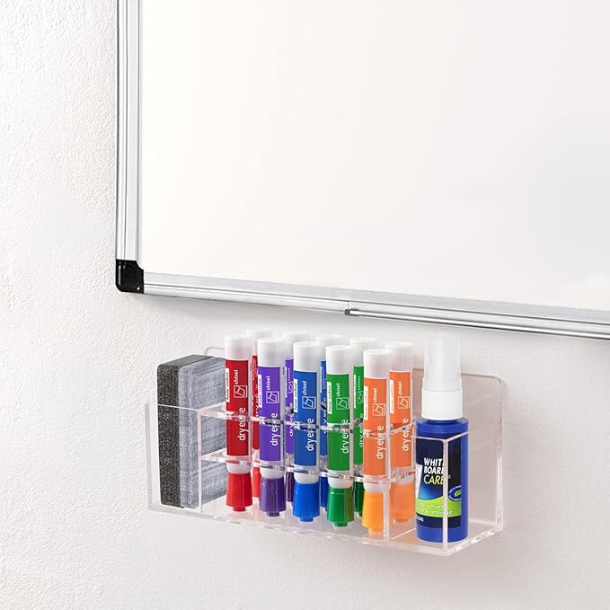 HBlife 2 Pack Acrylic Dry Erase Marker Holder Wall Mount, 10 Slots Whiteboard Marker Holder for Office, School and Home, Marker, Eraser and Whiteboard Cleaner Not Included, Clear