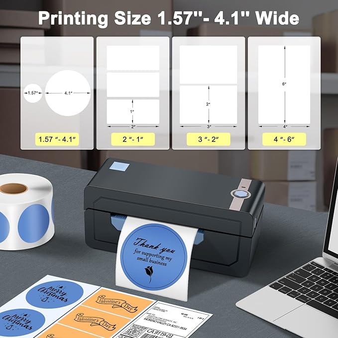 JADENS Bluetooth Thermal Shipping Label Printer – Wireless 4x6 Shipping Label Printer, Compatible with Android, iPhone, Windows & Mac, Widely Used for Ebay, Amazon, Shopify, Etsy, USPS