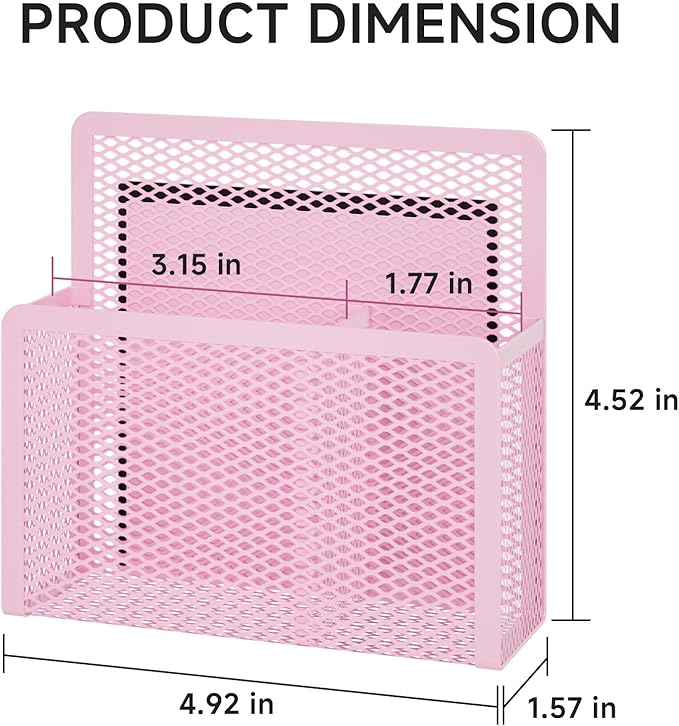 Marbrasse Magnetic Dry Erase Marker Holder, Mesh Pen Holder for Whiteboard，Magnet Pencil Organizer Storage for Refrigerator Locker Accessories Organizer for Home, School and Office(Pink)
