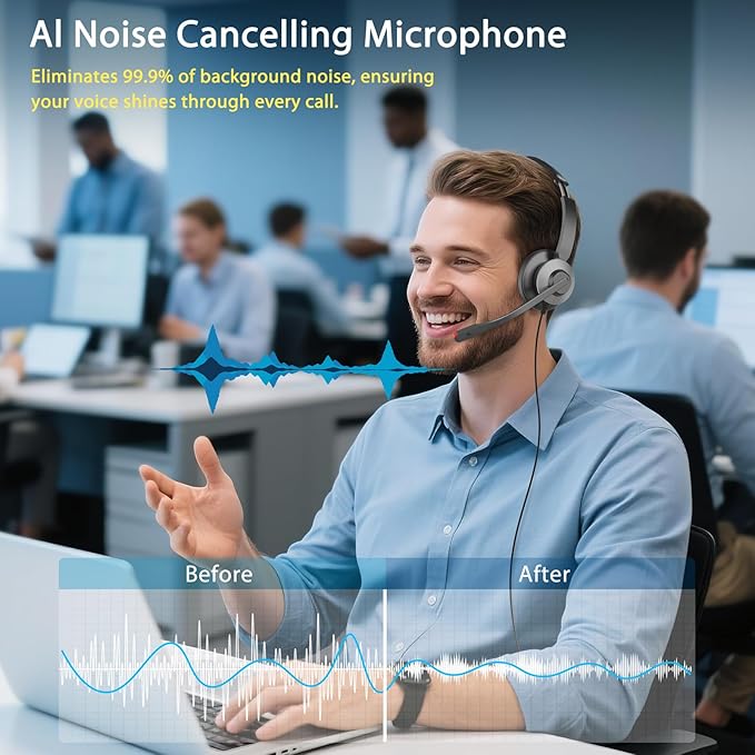 Earbay USB Headset with Microphone for PC, Headset with Mic, Computer Headset with Noise Canceling Microphone for Laptop, Wired Headphones with Mic for Home/Office/PC/Cell Phones