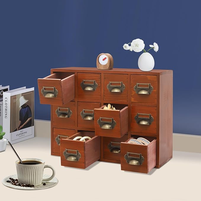 Vintage 12-Drawer Storage Cabinet – Multipurpose Desktop Organizer for Office, Craft & Home