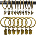 AMZSEVEN 100 Pack Metal Curtain Rings with Clips, Drapery Clips Hooks, Decorative Curtain Rod Clips 1.5 in Interior Diameter, Antique Bronze