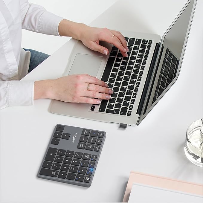 MOFII Bluetooth Number Pad for Laptop - Gray Wireless Numeric Keypad 35 Keys USB-C Rechargeable Numpad, Accounting Portable Financial Data 10 Key for Laptop/PC/Desktop/Notebook/Surface Pro